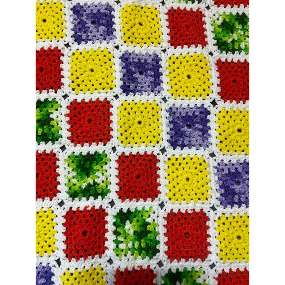 Handmade Crochet‎ Granny Square Blanket Unisex OS Multi Excellent Vintage Style